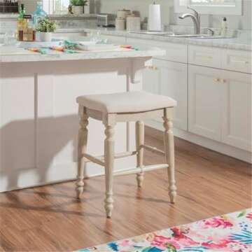 Riverbay Furniture 25" Transitional Wood/Fabric Backless Counter Stool in White