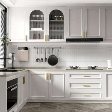 Cobbe Elite 10 Pack Luxurious Brushed Gold Cabinet Pulls, 3 Inch Hole Center, Handles for Kitchen Bathroom Cabinets & Drawers