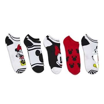 Disney Women's Mickey Mouse 5 Pack No Show, Black Red Multi, Fits Sock Size 9-11 Fits Shoe Size 4-10...