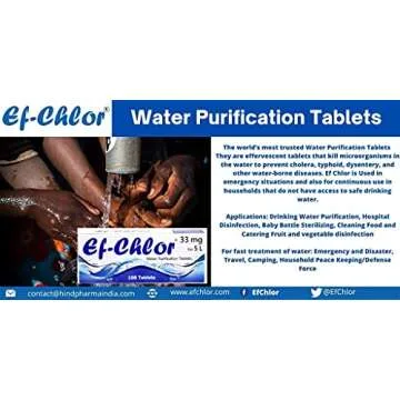 Ef-Chlor Water Purification Tablets/Pills 33 mg - Pack of 100 Tablets - Potable Drinking Water Treatment Ideal for Emergencies, Survival, Travel, and Camping, Purifies 2.64 Gallons in 1 Tablet