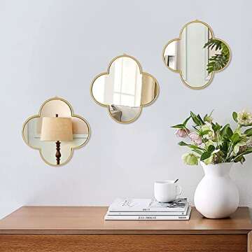DECANIT Gold Mirrors for Wall Decoration Clover Mirrors for Living Room Decor & Home Decor, Pack of 3