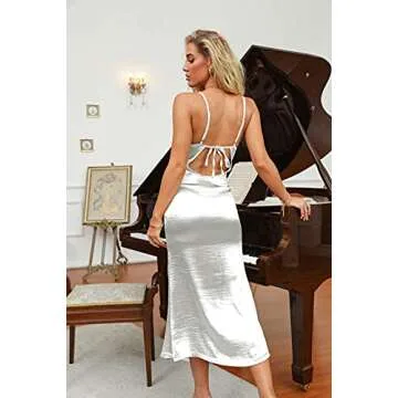 Amiliashp Women's Cowl Neck Backless Satin Slip Dress