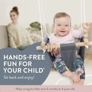 Monkey & Mouse Baby Swing Seat, Secure Canvas and Wooden Hanging Swing Chair, Infant, Toddler, Kids ...