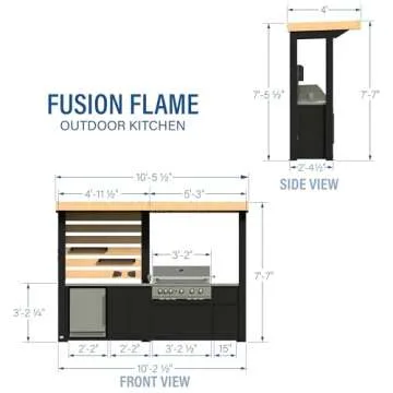 Backyard Discovery Fusion Flame Turn-Key Outdoor Kitchen with 38-inch Stainless Steel 5-burner Grill Island, Sear Zone, Infrared Burner, Outdoor-Rated Refrigerator, Storage, Steel Roof for Deck, Patio