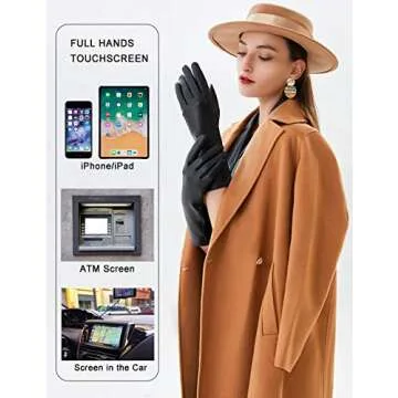 VIKIDEER Long Genuine Leather Gloves for Women Full Touchscreen Winter Warm Lined Elegant Type Little Bigger Black Meduim-12.7"