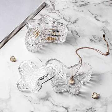 EVEREST GLOBAL Glass Butterfly Jewelry Jar with Lid set of 2, Trinket Boxes, Glass Candy Dishes, Gift for Women and Girls