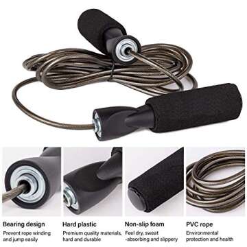 Whph Jump Rope | 8.5 feet Adjustable Tangle-Free Skipping Rope with Steel Wire and Ball Bearings for Men Women Speed Jumping Boxing Cardio Endurance