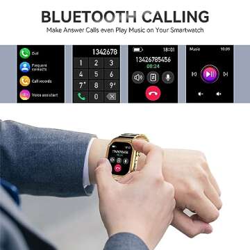 Men Smart Watches with Bluetooth Calling Rugged 1.96" AMOLED HD Big Screen Sports Smartwatches for iPhone Android Phones Waterproof Fitness Tracker Heart Rate Sleep Monitor Activity Tracker (Gold)