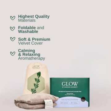 Glow Heating Pad with Flaxseed & Lavender for Hot & Cold Therapy, Microwavable Heat Pad for Back, Neck, Shoulder, Knee, Leg & Menstrual Cramp Relief, Washable & Reusable, One Size Fits All