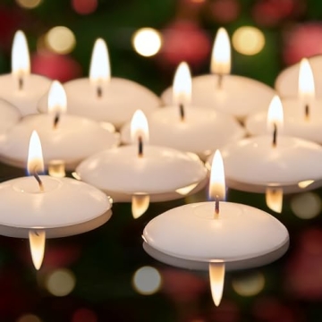 Ashlux White Floating Candles 2 inch, 24 Pack Floating Candles 5-6 Hours Long Burning, Unscented Flo...