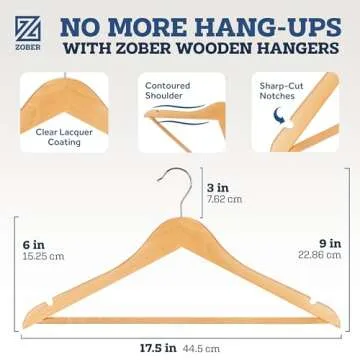 Wooden Hangers - 30 Pack, Heavy Duty, Non Slip Wood Hangers for Coats, Jackets, Suits, & Pants - Clothes Hangers for Closet W/Bar and Notches