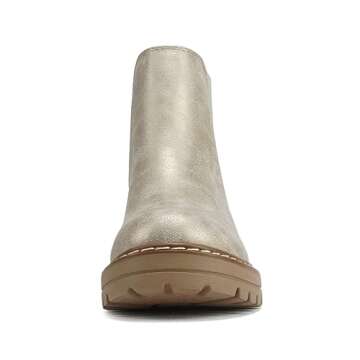 Soda Pilot ~ Women Lug Sole Low Heel Chelsea Fashion Ankle Bootie w/Double Elastic Gore (L-gold Metallic Pu, us_footwear_size_system, adult, women, numeric, medium, numeric_10)