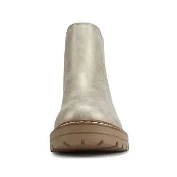 Soda Pilot ~ Women Lug Sole Low Heel Chelsea Fashion Ankle Bootie w/Double Elastic Gore (L-gold Metallic Pu, us_footwear_size_system, adult, women, numeric, medium, numeric_10)