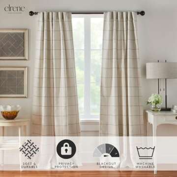 Elrene Home Fashions Brighton Windowpane Plaid Blackout Window Curtain, Living Room and Bedroom Drap...