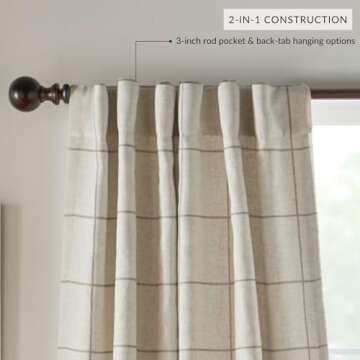 Elrene Home Fashions Brighton Windowpane Plaid Blackout Window Curtain, Living Room and Bedroom Drape with Back Tab and Rod Pocket Tabs, 52"x108", Linen, 1 Panel