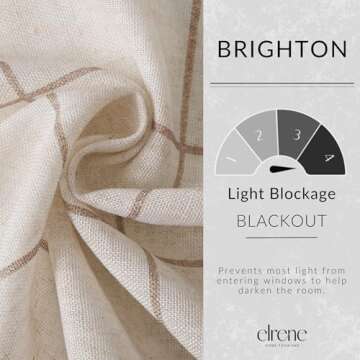 Elrene Home Fashions Brighton Windowpane Plaid Blackout Window Curtain, Living Room and Bedroom Drape with Back Tab and Rod Pocket Tabs, 52"x108", Linen, 1 Panel