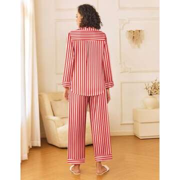 Ekouaer Womens Silk Satin Pajama Sets 2 Piece Sleepwear Pjs Set Long Sleeve Button Down Top and Pant...