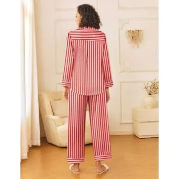 Ekouaer Womens Silk Satin Pajama Sets 2 Piece Sleepwear Pjs Set Long Sleeve Button Down Top and Pant...