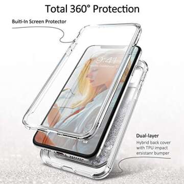 SURITCH Case for iPhone Xs Max, Built-in Screen Protector Quicksand Bling Liquid Glitter Full-Body P...