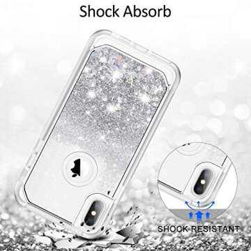 SURITCH Case for iPhone Xs Max, Built-in Screen Protector Quicksand Bling Liquid Glitter Full-Body Protection Rugged Bumper Shockproof Cover for iPhone Xs Max 6.5 Inch
