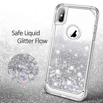 SURITCH Case for iPhone Xs Max, Built-in Screen Protector Quicksand Bling Liquid Glitter Full-Body Protection Rugged Bumper Shockproof Cover for iPhone Xs Max 6.5 Inch