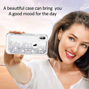 SURITCH Case for iPhone Xs Max, Built-in Screen Protector Quicksand Bling Liquid Glitter Full-Body Protection Rugged Bumper Shockproof Cover for iPhone Xs Max 6.5 Inch