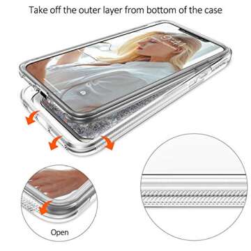 SURITCH Case for iPhone Xs Max, Built-in Screen Protector Quicksand Bling Liquid Glitter Full-Body Protection Rugged Bumper Shockproof Cover for iPhone Xs Max 6.5 Inch