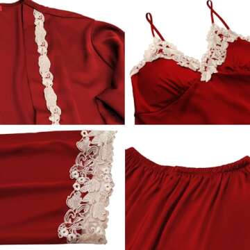 SAPJON Womens Pajama Sets 5PCS Silk Pajamas for women Cute Sleepwear Loungewear Satin Pajamas Sets for Women Soft Wine Red