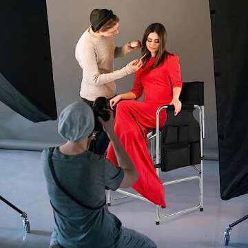 mefeir 26" Tall Folding Directors Chair with Side Table,Portable Makeup Artist Bar Height, Steel Fra...