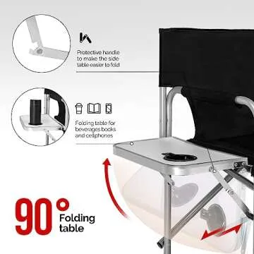 mefeir 26" Tall Folding Directors Chair with Side Table,Portable Makeup Artist Bar Height, Steel Frame 300 lbs Capacity, 19.2" D x 23.6" W x 40.5" H