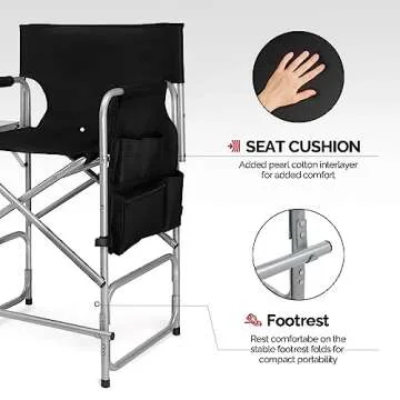 mefeir 26" Tall Folding Directors Chair with Side Table,Portable Makeup Artist Bar Height, Steel Frame 300 lbs Capacity, 19.2" D x 23.6" W x 40.5" H