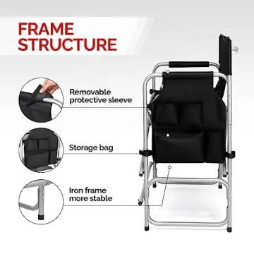 mefeir 26" Tall Folding Directors Chair with Side Table,Portable Makeup Artist Bar Height, Steel Frame 300 lbs Capacity, 19.2" D x 23.6" W x 40.5" H