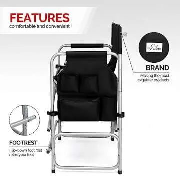 mefeir 26" Tall Folding Directors Chair with Side Table,Portable Makeup Artist Bar Height, Steel Frame 300 lbs Capacity, 19.2" D x 23.6" W x 40.5" H