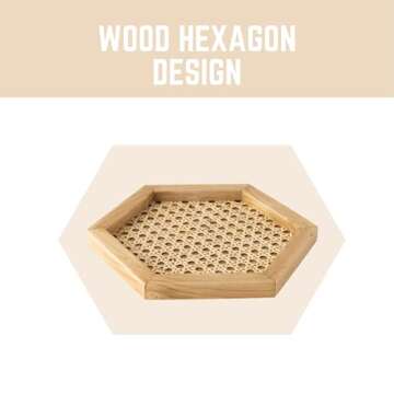 Elegant Hexagonal Rattan Wooden Serving Tray in Brown