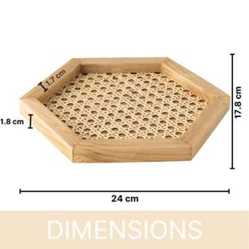 Elegant Hexagonal Rattan Wooden Serving Tray in Brown