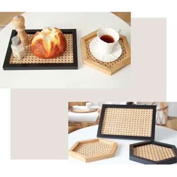 Elegant Hexagonal Rattan Wooden Serving Tray in Brown