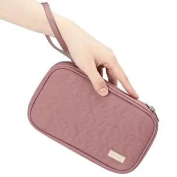 NISHEL Travel Cord Organizer Case, Double Layers Tech Electronic Bag, Essentials for Charger, Cable, Phone, Flash drive, Rose-wood Pink