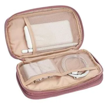 NISHEL Travel Cord Organizer Case, Double Layers Tech Electronic Bag, Essentials for Charger, Cable, Phone, Flash drive, Rose-wood Pink
