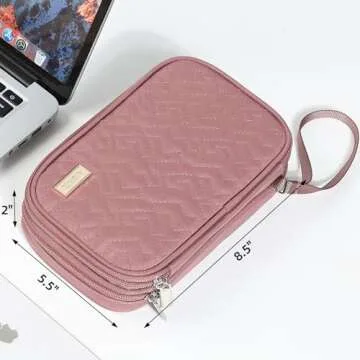 NISHEL Travel Cord Organizer Case, Double Layers Tech Electronic Bag, Essentials for Charger, Cable, Phone, Flash drive, Rose-wood Pink