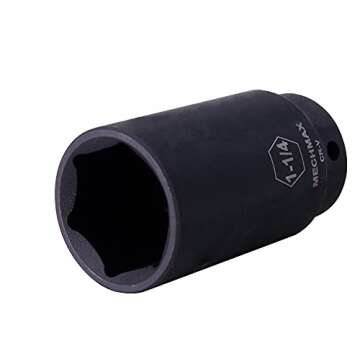 14 Piece MECHMAX Impact Socket Set 1/2 Inch Drive Deep SAE Sizes, 3/8-1-1/4 Inch 6 Point Chrome Vanadium Steel Black Phosphate Finish with Tool Box Storage Case