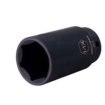 14 Piece MECHMAX Impact Socket Set 1/2 Inch Drive Deep SAE Sizes, 3/8-1-1/4 Inch 6 Point Chrome Vanadium Steel Black Phosphate Finish with Tool Box Storage Case