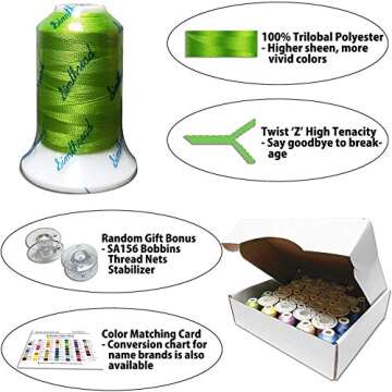 Simthread 63 Brother Colors Polyester Machine Embroidery Thread 1000M (1100Y) Big Spool for All Mach...