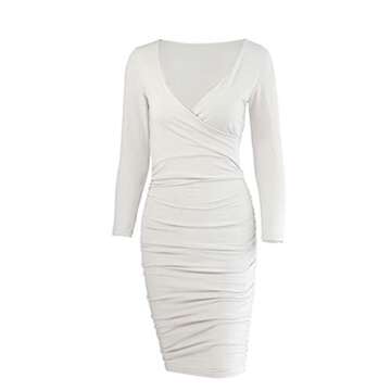 Antopmen Women Sexy Deep V Neck Long Sleeve Dress