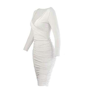 Antopmen Women Sexy Deep V Neck Long Sleeve Dress