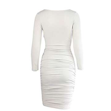 Antopmen Women Sexy Deep V Neck Long Sleeve Dress