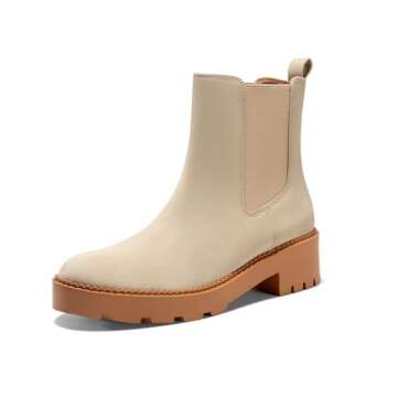 Coutgo Womens Platform Chunky Low Heel Slip on Chelsea Boots Suede Elastic Ankle Boots