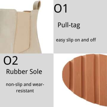 Coutgo Womens Platform Chunky Low Heel Slip on Chelsea Boots Suede Elastic Ankle Boots