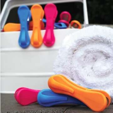 HEGS Clothespins with Hooks. Heavy Duty Colorful Clothes pins for Hanging and Clipping Laundry and Clothes. 24 Pack Multicolor Pack. Anti-Rust Spring.