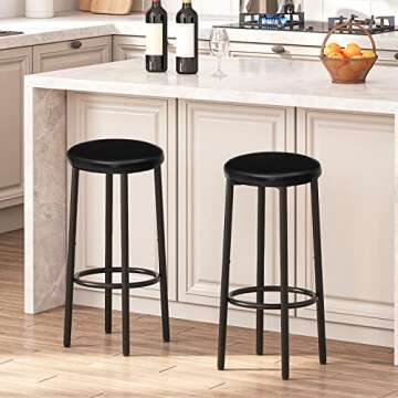 HOOBRO Bar Stools Set of 2, Bar Stools for Kitchen Island, 25.6 Inches PU Upholstered Bar Chairs, Ba...