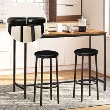 HOOBRO Bar Stools Set of 2, Bar Stools for Kitchen Island, 25.6 Inches PU Upholstered Bar Chairs, Bar Height Stools with Footrest, Easy Assembly, for Kitchen, Dining Room, Cafe, Black BB30BY01